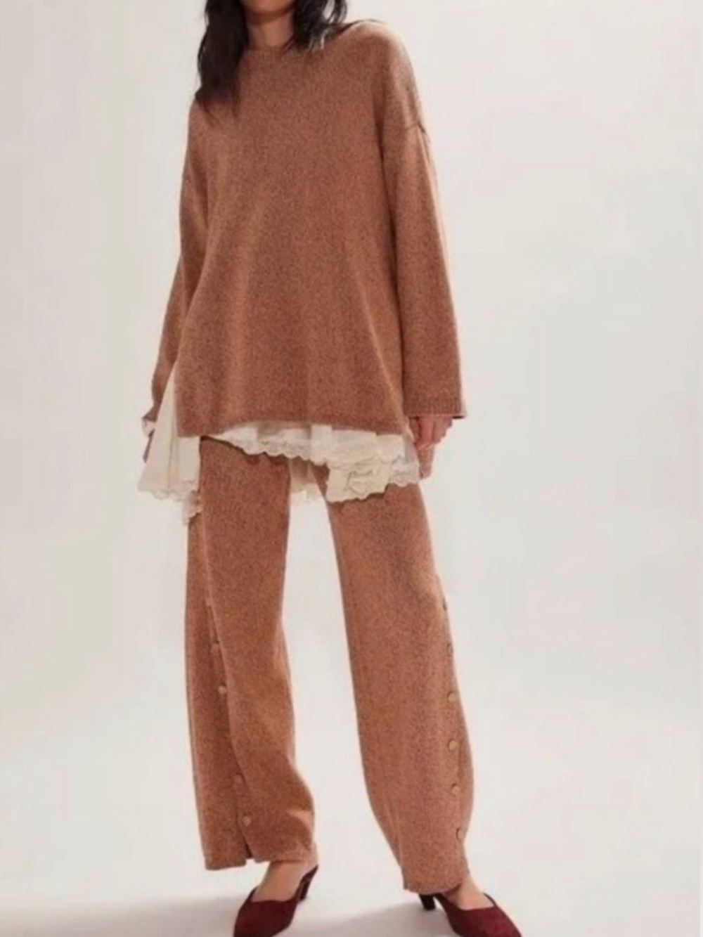 Free People Cozy Taupe Knit Sweater - Brown